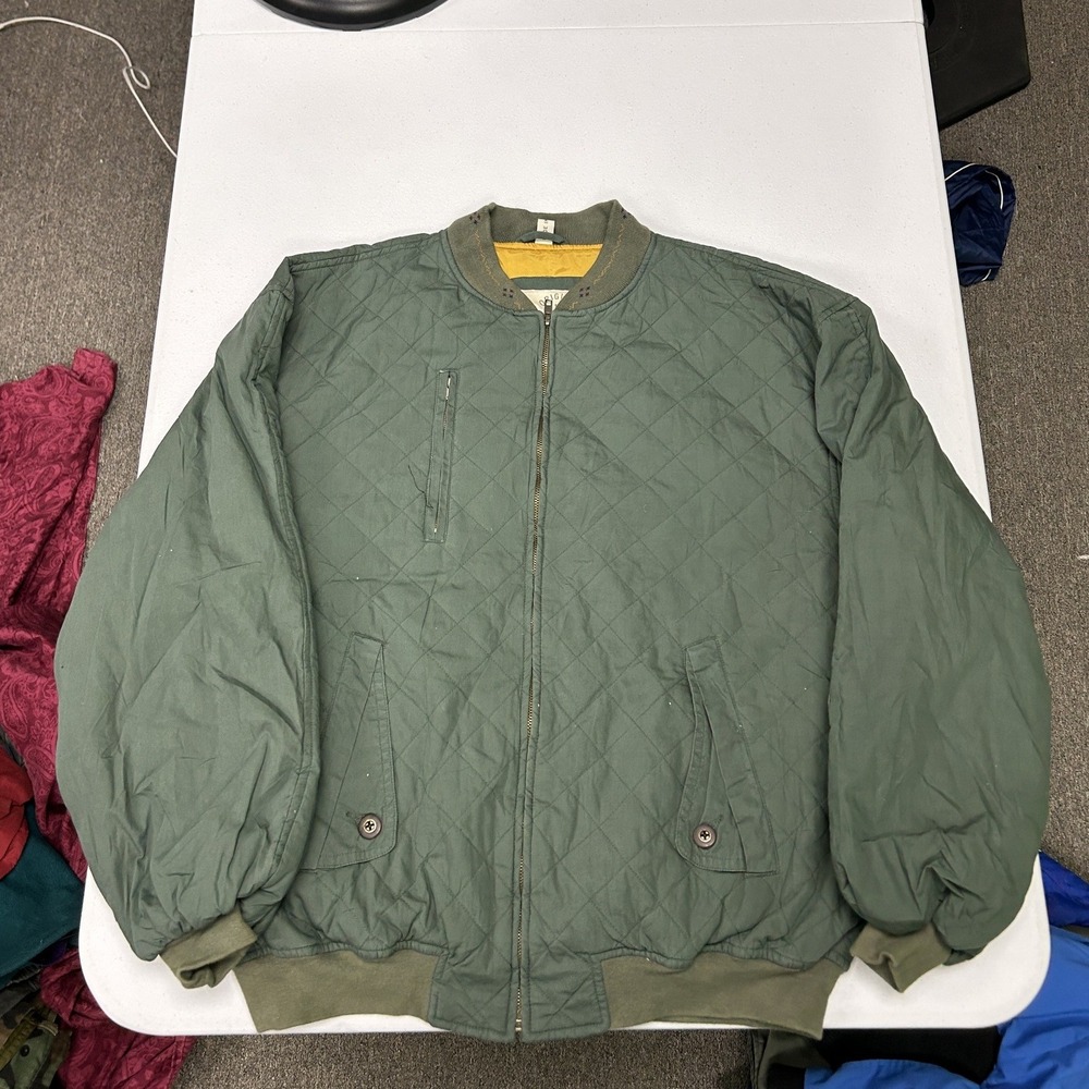 New River Bomber Jacket Mens L Green Quilted Cotton Full Zip Insulated Utility
